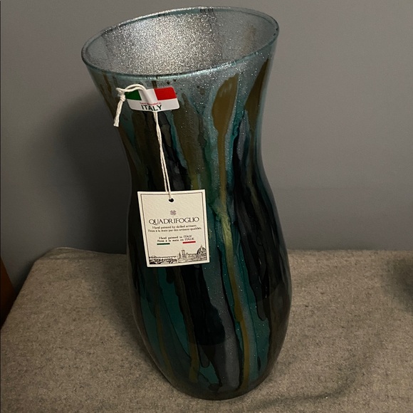 Quattrofglio Other - Large Glass Vase Teal Silver Black Quadrifoglio Multicolor Italy NWT